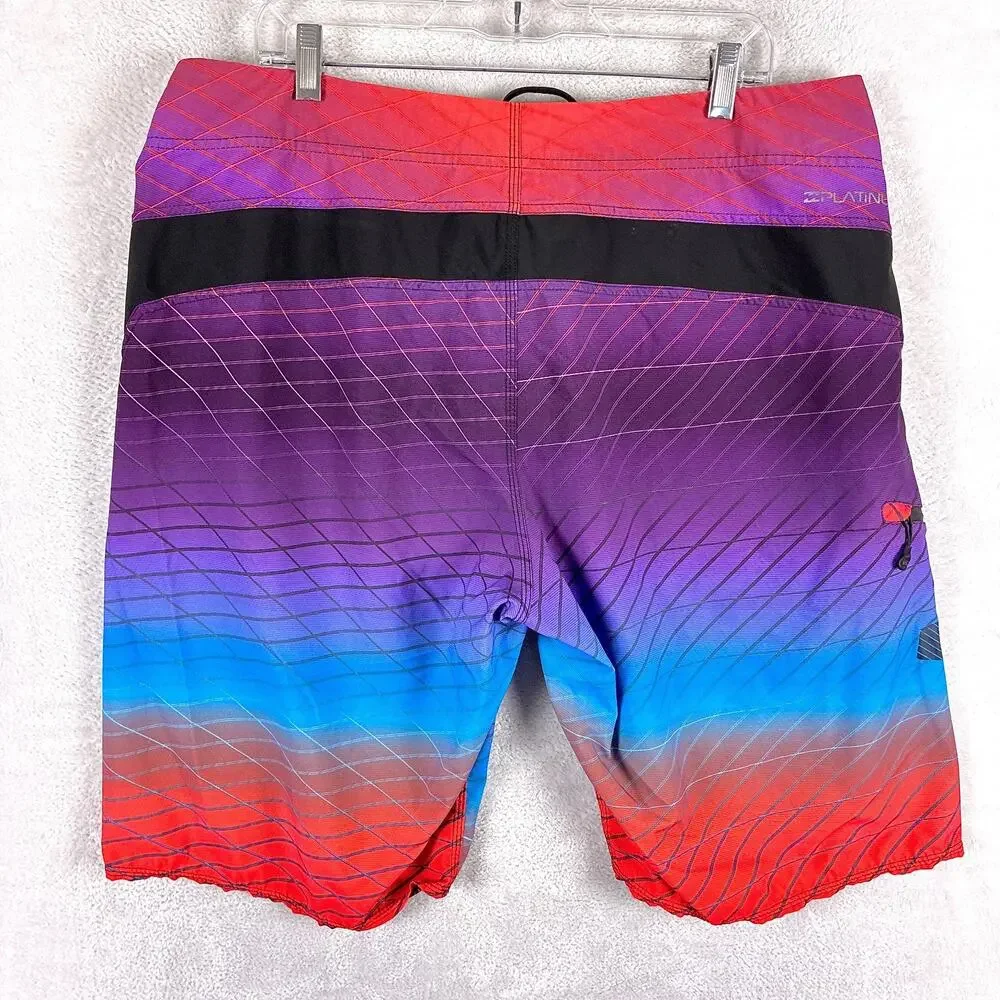 VTG Billabong Board Shorts Men 38 Purple Platinum Vaporwave Stretch Beach Y2K